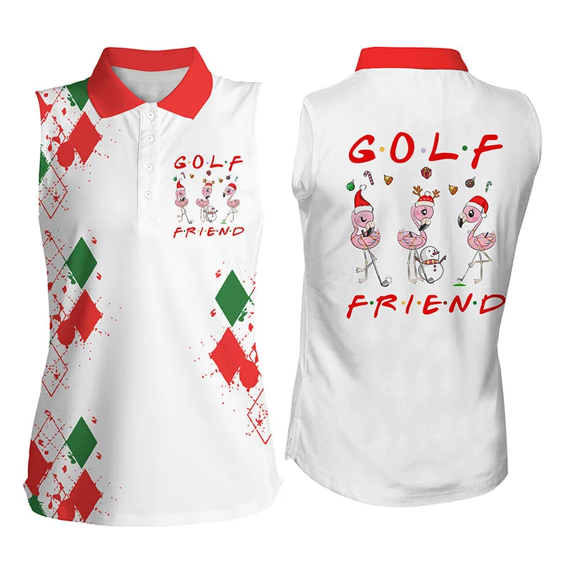 Christmas Feast Funny Christmas golf shirt Womens sleeveless polo shirt - Flamingo golf friend Christmas gifts NQS4151