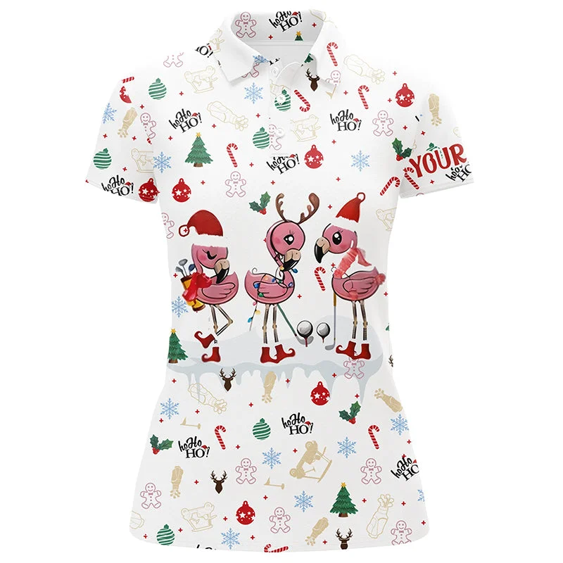 Funny Christmas golf shirts custom white women golf polos Flamingo golf friend Christmas gifts NQS6511 Funny Christmas golf shirts custom white women golf polos Flamingo golf friend Christmas gifts NQS6511
