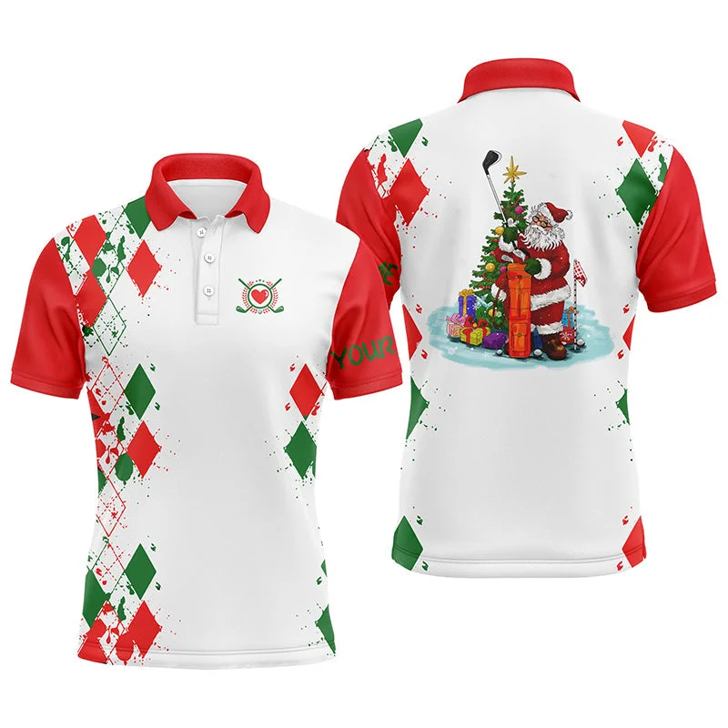 Funny Christmas Men golf polo shirts red and green argyle pattern custom Santa golfing gifts NQS4420 Funny Christmas Men golf polo shirts red and green argyle pattern custom Santa golfing gifts NQS4420