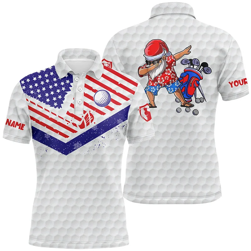 Funny Christmas Mens golf polo shirt custom American flag Santa Golfer patriotic golf gifts NQS6514 Funny Christmas Mens golf polo shirt custom American flag Santa Golfer patriotic golf gifts NQS6514
