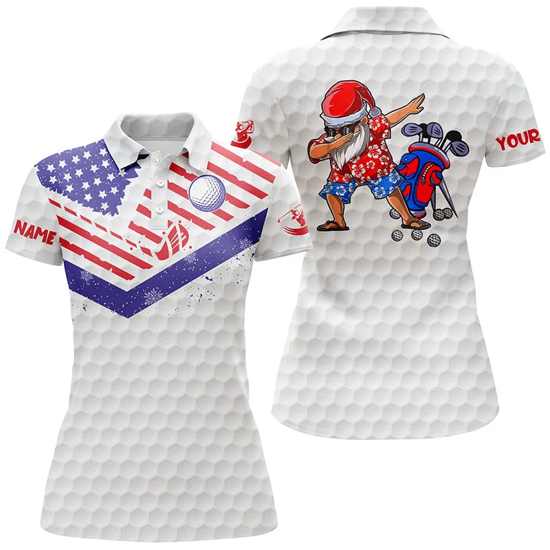Funny Christmas Womens golf polo shirts custom American flag Santa Golfer gifts NQS6514 Funny Christmas Womens golf polo shirts custom American flag Santa Golfer gifts NQS6514