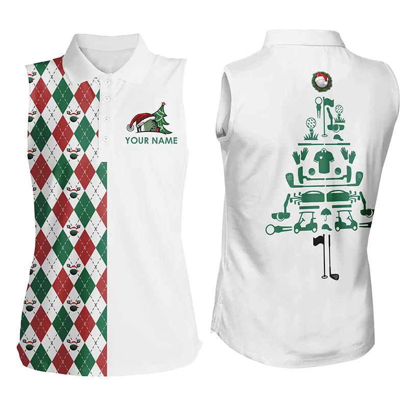 Funny Christmas Womens sleeveless polo shirts custom Christmas tree golf icons, Christmas golf gifts NQS4252 Funny Christmas Womens sleeveless polo shirts custom Christmas tree golf icons, Christmas golf gifts NQS4252