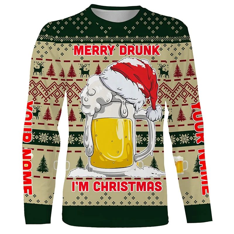 Funny Festive Drinking Gift Merry Drunk I'm Christmas Ugly Sweater Customize Name 3D Shirt TTN101 Funny Festive Drinking Gift Merry Drunk I'm Christmas Ugly Sweater Customize Name 3D Shirt TTN101