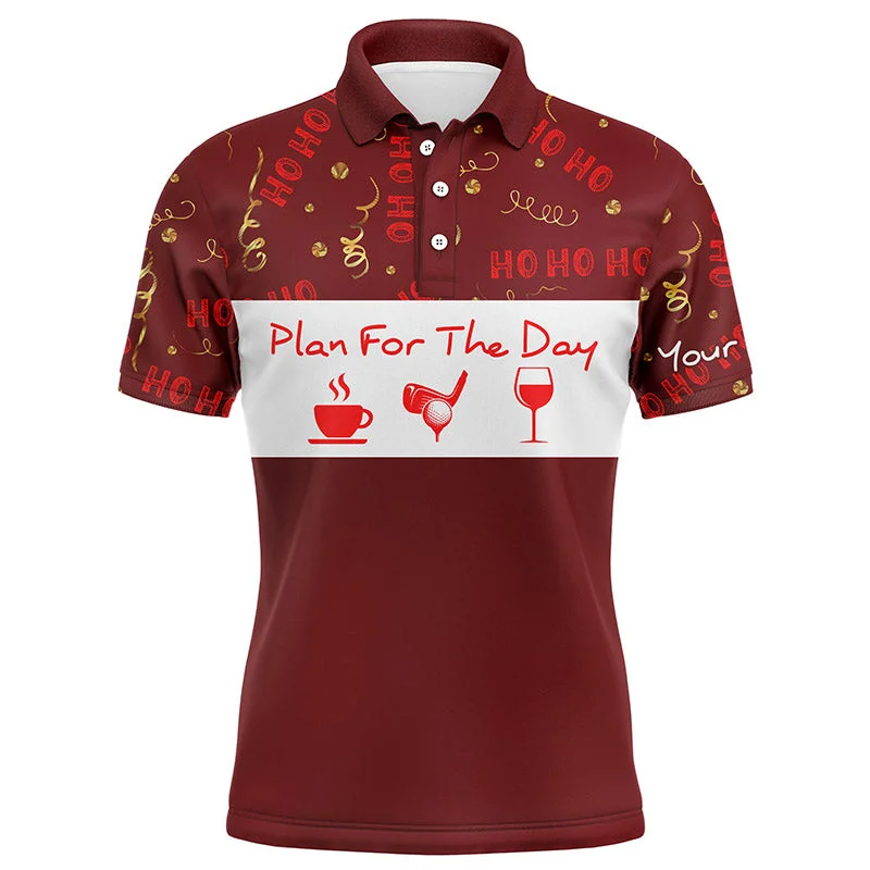 Funny Mens golf polo shirt Christmas ho ho ho pattern custom name Plan for the day coffee golf wine NQS4222 Funny Mens golf polo shirt Christmas ho ho ho pattern custom name Plan for the day coffee golf wine NQS4222