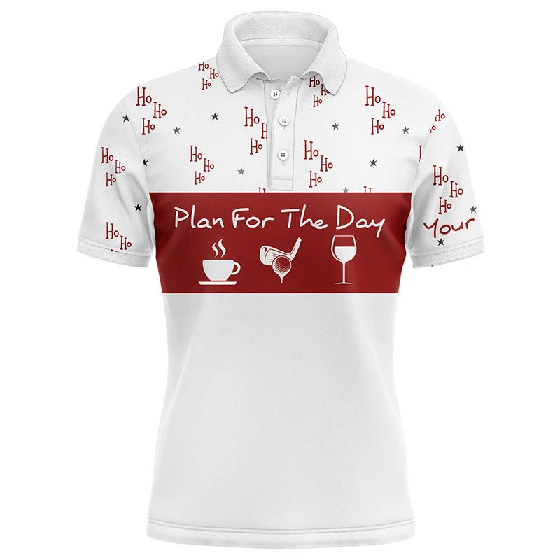 Funny Mens golf polo shirts Christmas ho ho ho pattern custom name plan for the day coffee golf wine NQS4218 Funny Mens golf polo shirts Christmas ho ho ho pattern custom name plan for the day coffee golf wine NQS4218
