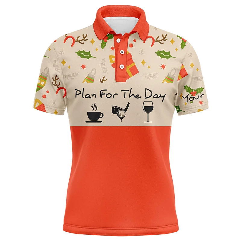 Funny Mens golf polo shirts Christmas pattern custom name plan for the day coffee golf wine NQS4219 Funny Mens golf polo shirts Christmas pattern custom name plan for the day coffee golf wine NQS4219