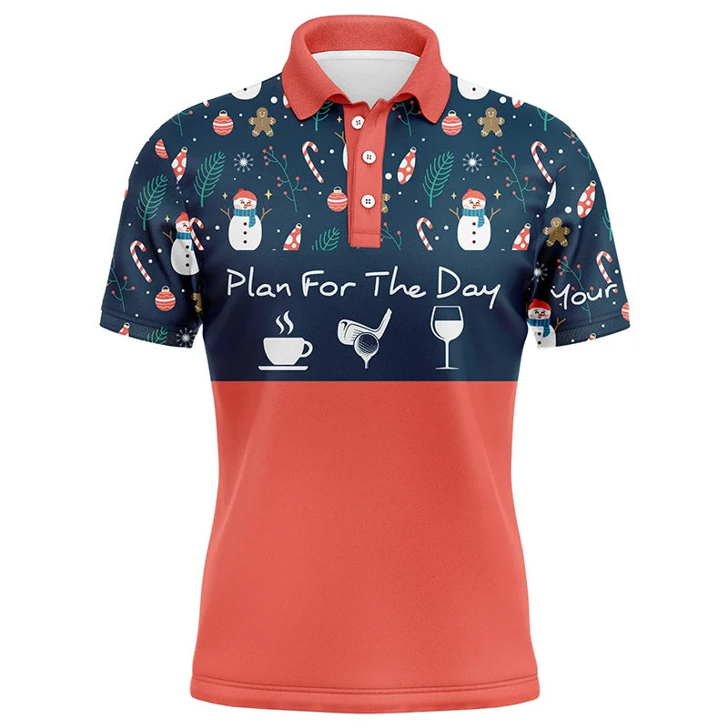 Funny Mens golf polo shirts Christmas pattern snowman custom name plan for the day coffee golf wine NQS4220 Funny Mens golf polo shirts Christmas pattern snowman custom name plan for the day coffee golf wine NQS4220