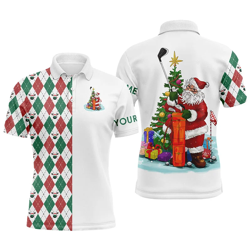 Funny Santa golfer Mens golf polo shirts custom name Christmas golf ball pattern, Christmas golf gifts NQS4433 Funny Santa golfer Mens golf polo shirts custom name Christmas golf ball pattern, Christmas golf gifts NQS4433