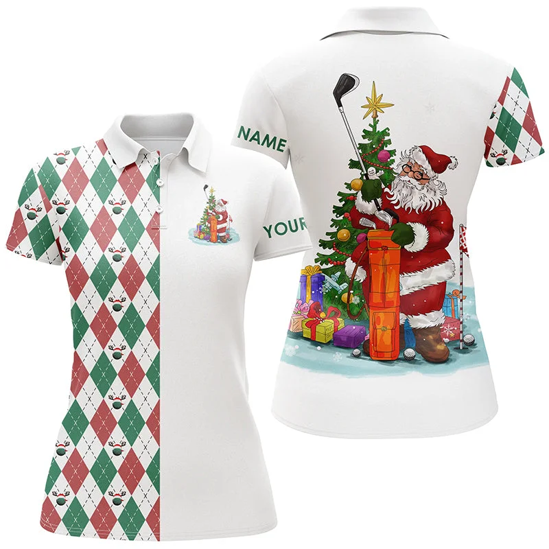 Funny Santa golfer Womens golf polo shirt custom Christmas golf ball pattern, Christmas golf gifts NQS4433 Funny Santa golfer Womens golf polo shirt custom Christmas golf ball pattern, Christmas golf gifts NQS4433