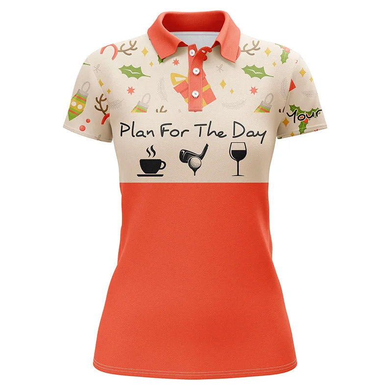 Funny Womens golf polo shirts Christmas pattern custom name plan for the day coffee golf wine NQS4219 Funny Womens golf polo shirts Christmas pattern custom name plan for the day coffee golf wine NQS4219
