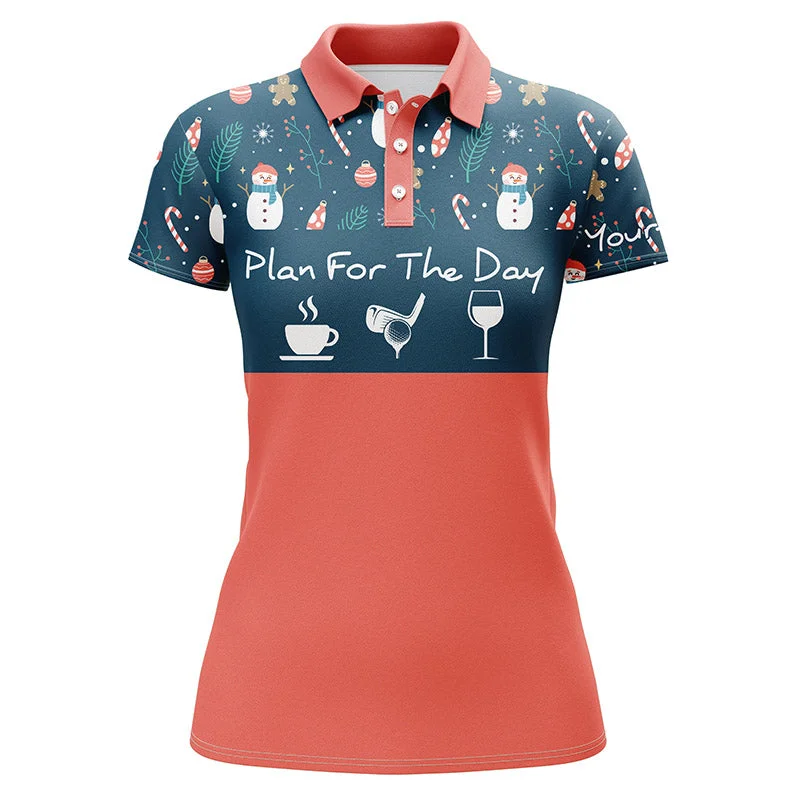 Funny Womens golf polo shirts Christmas pattern snowman custom name plan for the day coffee golf wine NQS4220 Funny Womens golf polo shirts Christmas pattern snowman custom name plan for the day coffee golf wine NQS4220