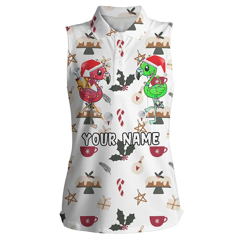 Funny Womens sleeveless polo shirt Christmas background custom name Flamingo golf friends golf gift NQS4150 Funny Womens sleeveless polo shirt Christmas background custom name Flamingo golf friends golf gift NQS4150