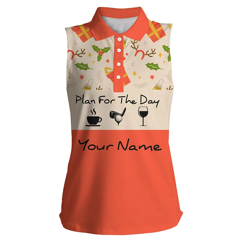 Funny Womens sleeveless polo shirt Christmas pattern custom name plan for the day coffee golf wine NQS4219 Funny Womens sleeveless polo shirt Christmas pattern custom name plan for the day coffee golf wine NQS4219
