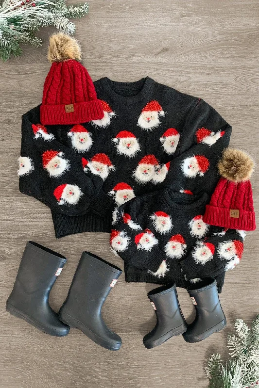 Christmas Crackling Wood Fire Mom & Me - Fuzzy Happy Santa Sweater
