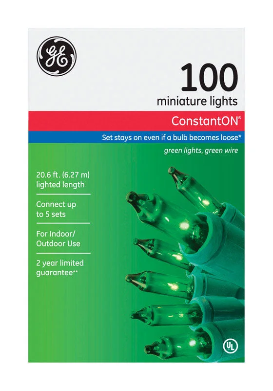 Christmas Festive Snowmen GE Incandescent Green 100 ct String Christmas Lights 20.6 ft.