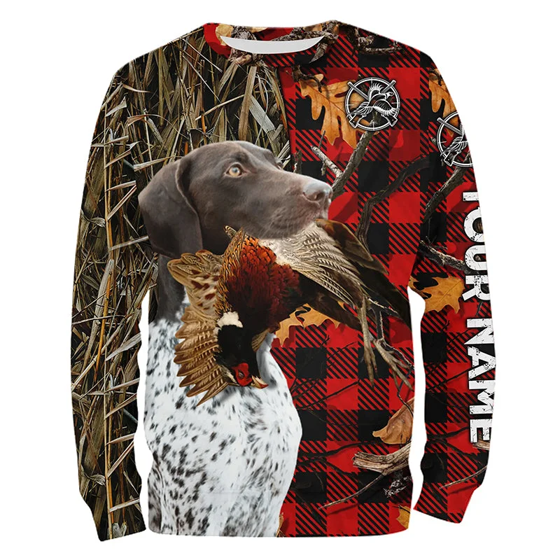 Christmas Wreath German Shorthaired Pointer Hunting Dog Red Plaid Fall Camo Custom Name all over printing Shirts FSD4225
