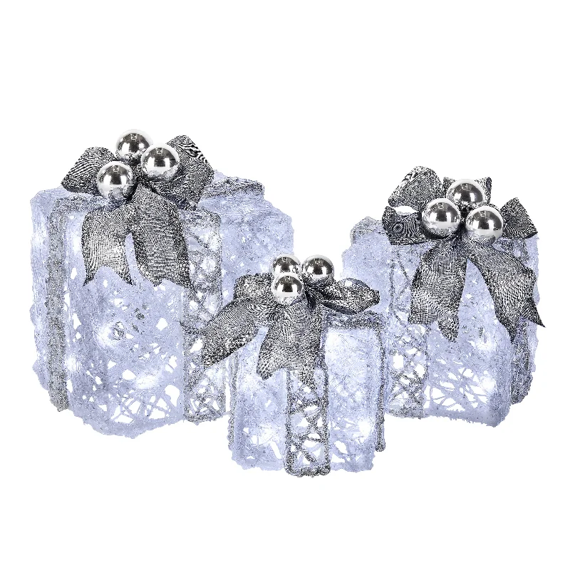 Holiday Season Pre-Lit Decorated White Gift Box Assortment