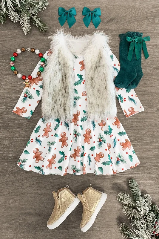 Christmas Market White Holly Gingerbread Dress