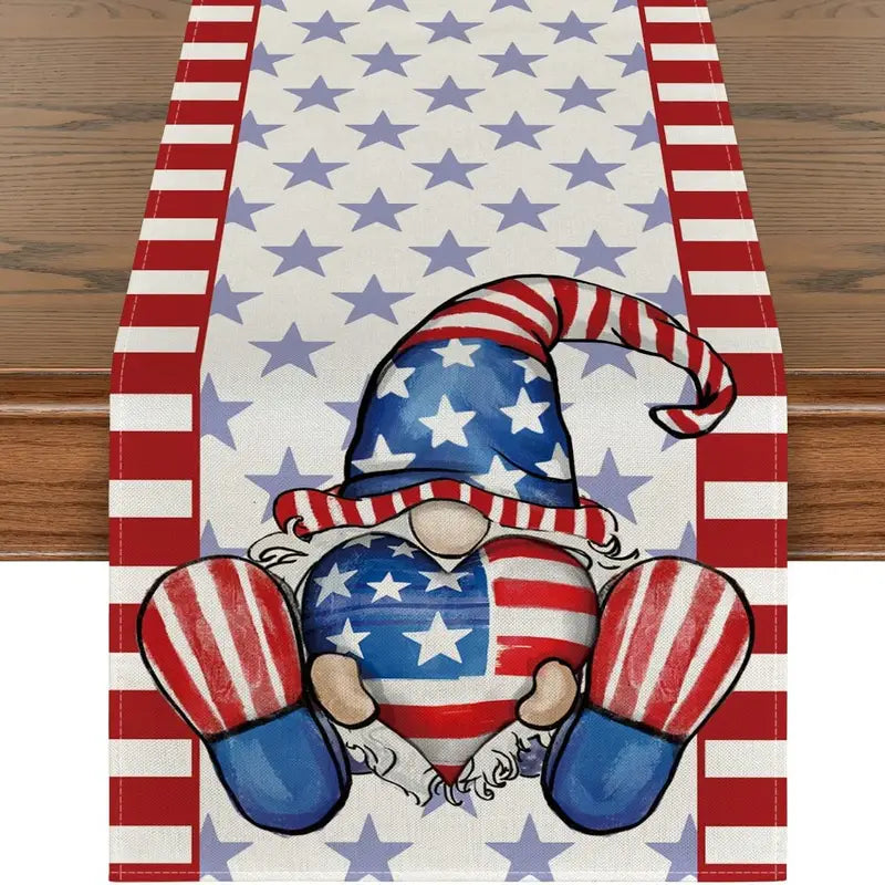 Christmas Fireplace Decor Gnome Red, White, Blue Patriotic Table Runner