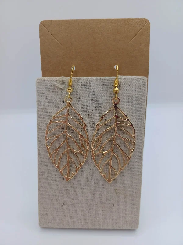 Christmas Homemade Gingerbread Gold Colored Leaf Earrings