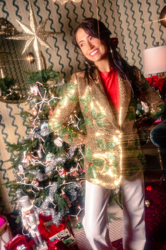 Christmas Magical Traditions Gold Full Sequin Holly Blazer