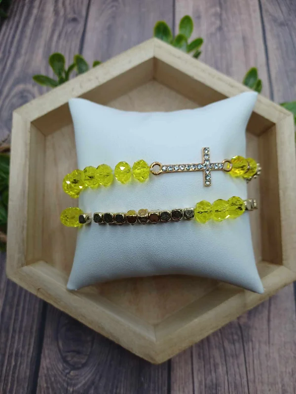Christmas Festive Festivities Gold & Yellow Cross Bracelet Set
