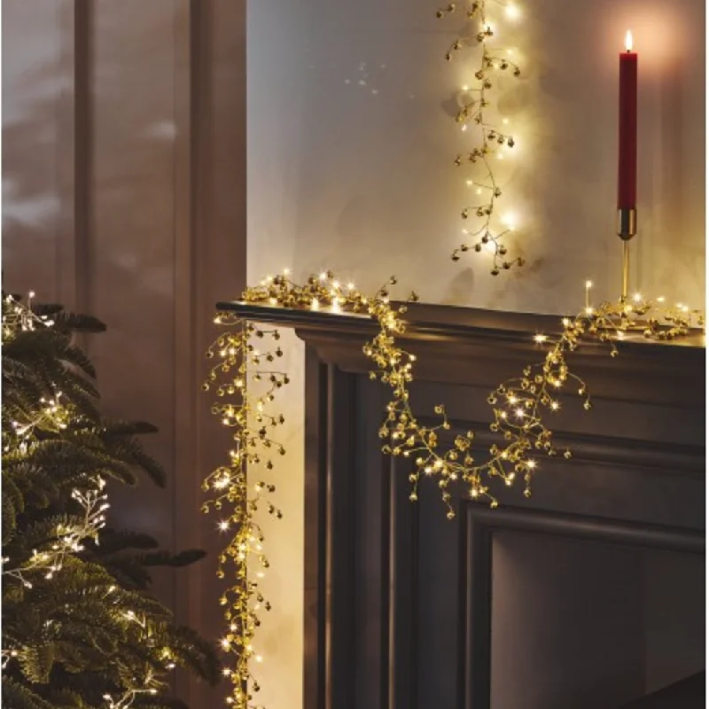 Christmas Presents Golden Bells LED Garland with 72 Lights - Battery Operated