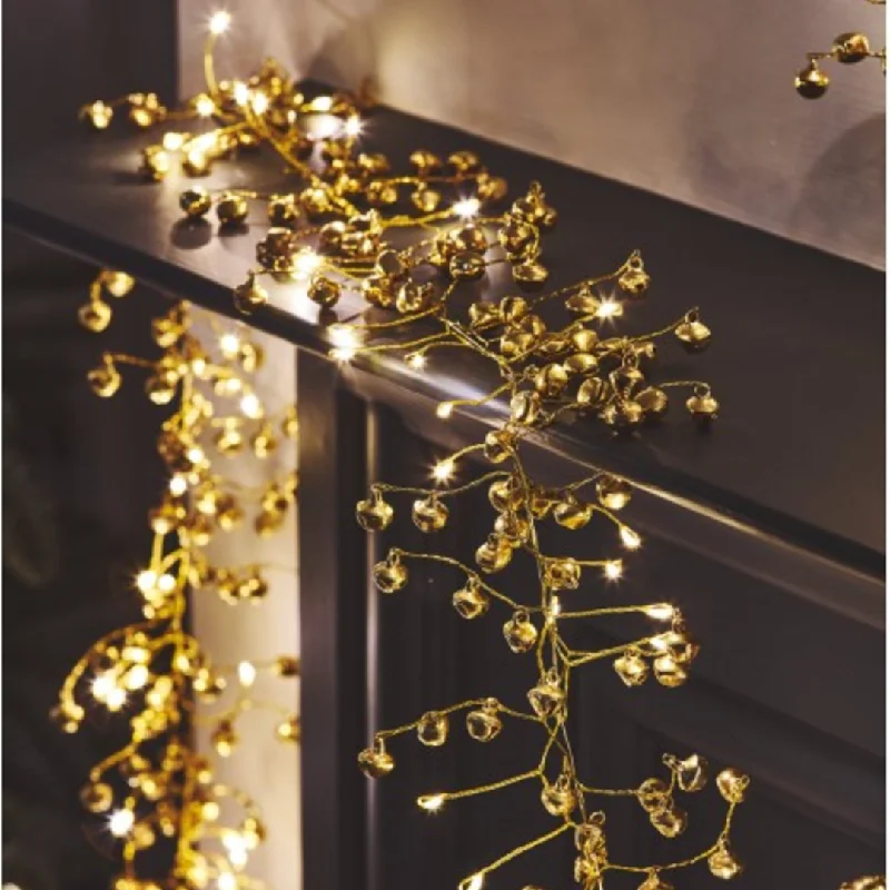 Christmas Tree Decorations Golden Bells LED Garland with 80 Lights - MAINS Operated