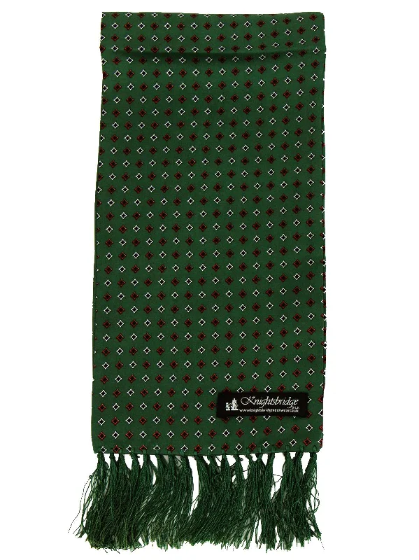 Christmas Glittery Star Decor Green Diamond Pattern Pure Silk Aviator Scarf