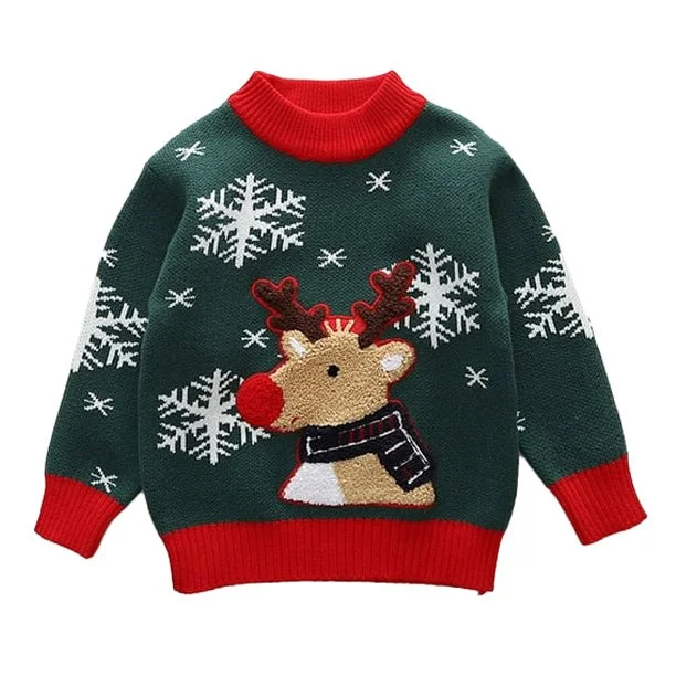 Christmas Music Green Flakes Reindeer Warmer, Cardigan & Christmas Sweater for Kids