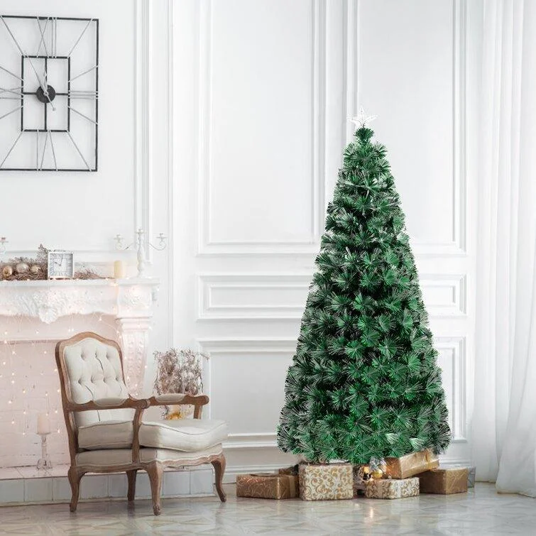 Christmas Gingerbread Green Pine Artificial Christmas Tree with 185 White Lights