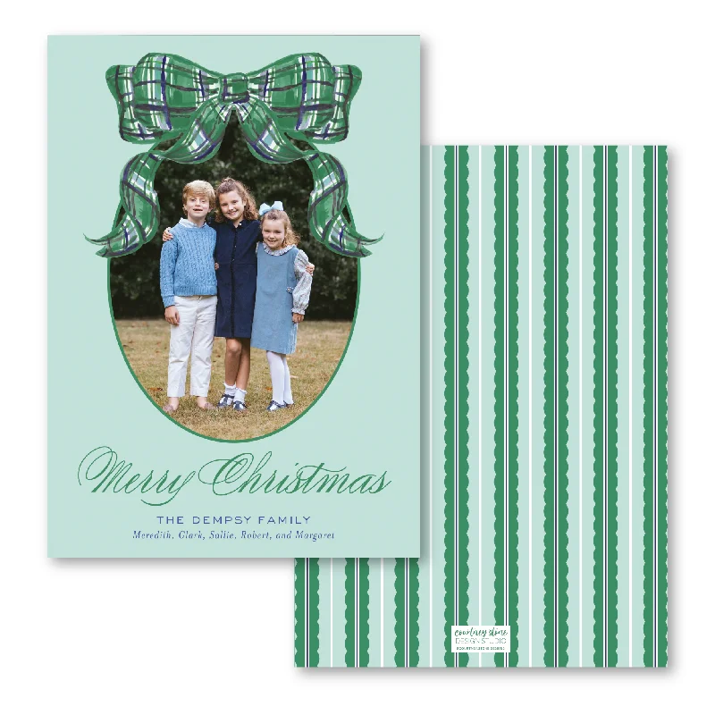 Christmas Music 'Green Tartan Bow' Holiday Card