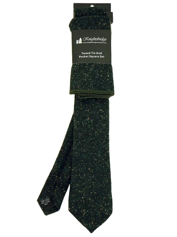 Christmas Enchanted Night Sky Moss Green Tweed Tie & Pocket Square Set