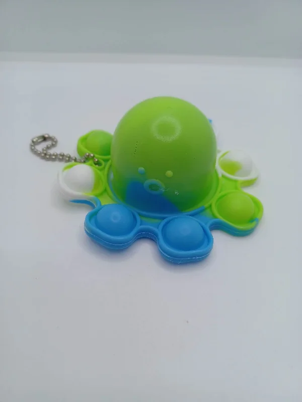 Christmas Cheerful Holiday Atmosphere Green w/ Blue & White Octopus Pop-it Keychain