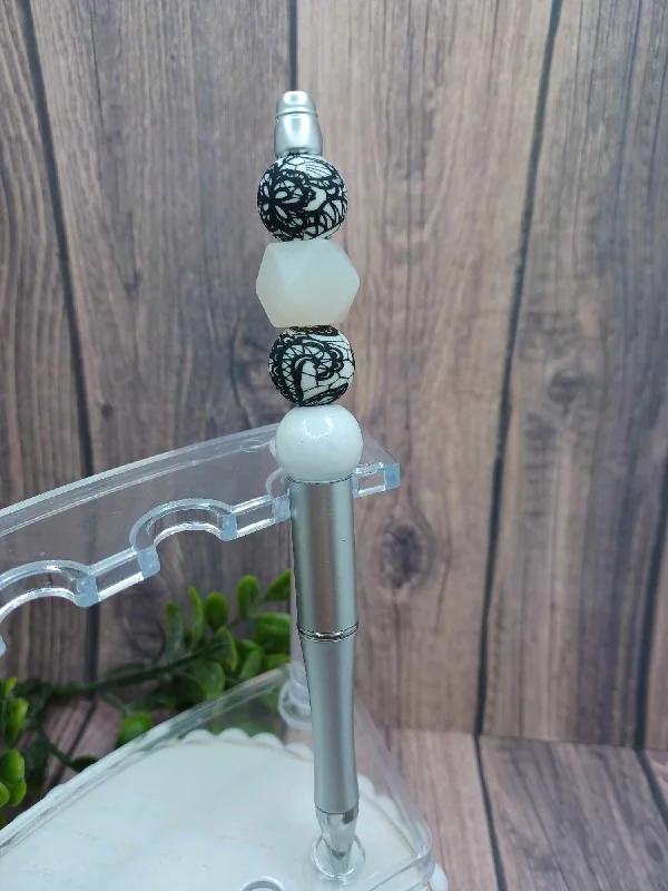 Christmas Gift Wrapping Fun Grey, White, & Lace Beaded Ink Pen