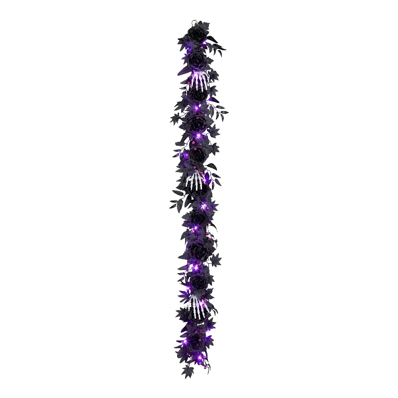 Halloween  6ft Artificial Bad to the Bone Garland, 30 Purple LED Lights, Battery Operated