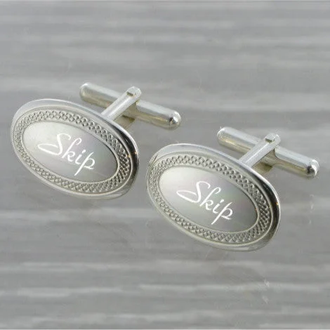 Christmas Snow Globe Decorations Engine Turned Rim Oval Swivel Solid Silver Cufflinks 9237