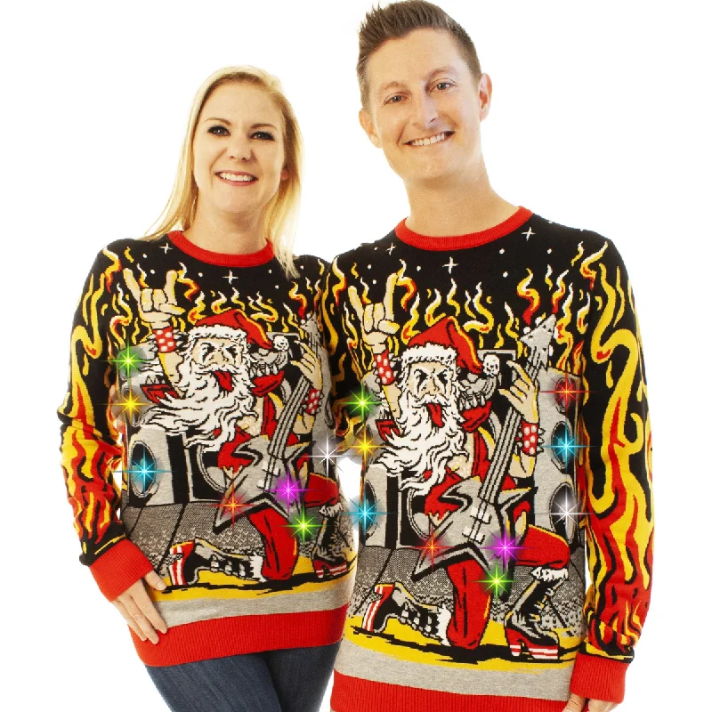 LIGHT UP- Heavy Metal Santa | Ugly Christmas Sweater For Men & Women | Unisex Sizing