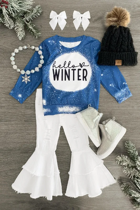 Christmas Family Traditions "Hello Winter" Denim Bell Bottom Set