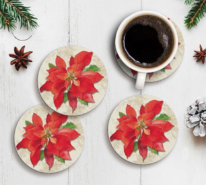 Christmas Cozy Winter Nights Holiday Absorbent Stone Grand Poinsettia Coaster (Set of 4) Christmas Cozy Winter Nights Holiday Absorbent Stone Grand Poinsettia Coaster (Set of 4)