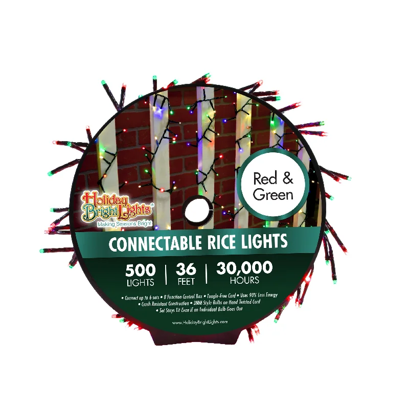 Christmas Joy Holiday Bright Lights Christmas 500L Twinkling Straight Rice - Red & Green Combo