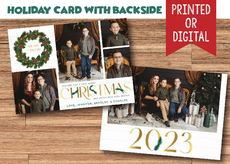 Christmas Cheerful Holiday Atmosphere Holiday Merry Christmas Card Digital or Printed with Photos and FREE Backside!