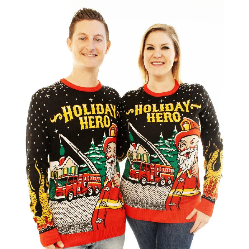 Holiday Hero - Firefighter Santa | Ugly Christmas Sweater For Men & Women | Unisex Sizing