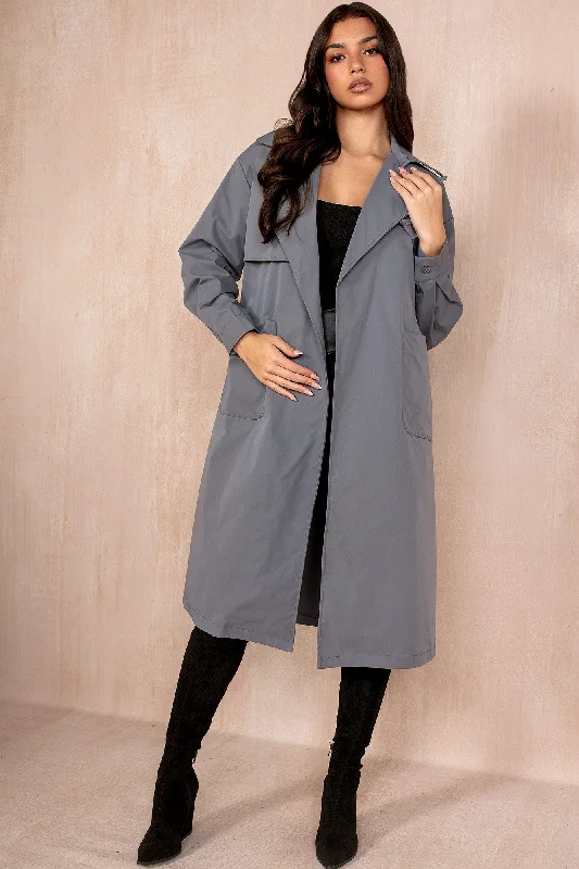 Christmas Pinecones Holland Grey Belted Trench Coat