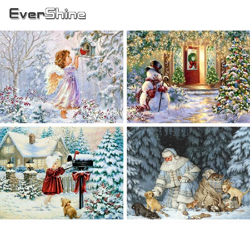 Christmas Bells Full Square Christmas Landscape Diamond Mosaic Scenery
