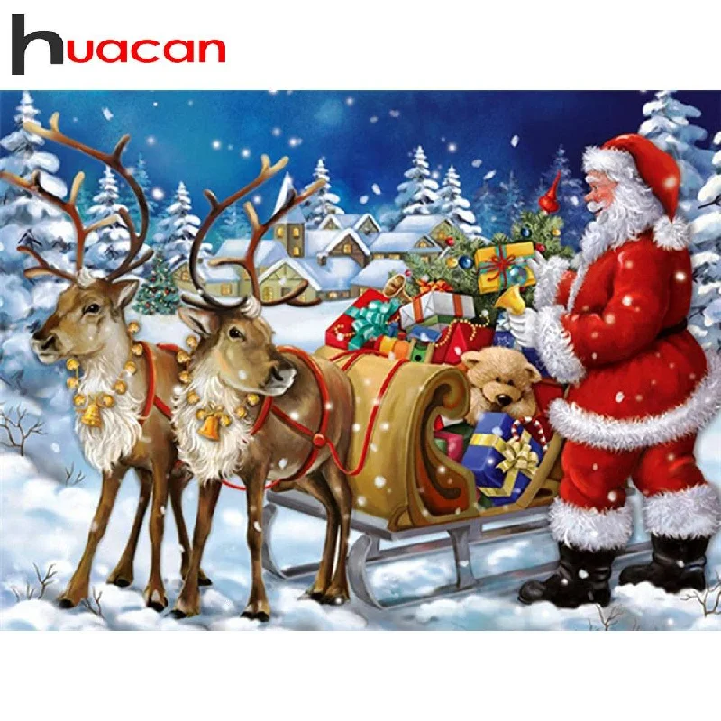 Christmas Midnight Fun Huacan Full Drill Square Diamond Painting Santa Claus Embroidery Cross Stitch Rhinestone Christmas Decorations For Home Christmas Midnight Fun Huacan Full Drill Square Diamond Painting Santa Claus Embroidery Cross Stitch Rhinestone Christmas Decorations For Home