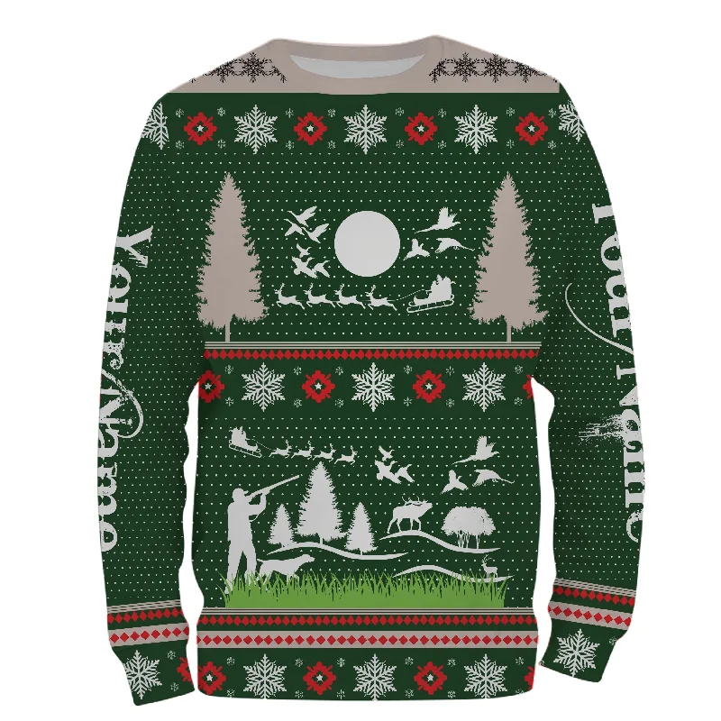 Hunter Santa funny ugly christmas sweatshirt full print shirts green Christmas pattern , Christmas gift For Adult and kid NQS2565 Hunter Santa funny ugly christmas sweatshirt full print shirts green Christmas pattern , Christmas gift For Adult and kid NQS2565