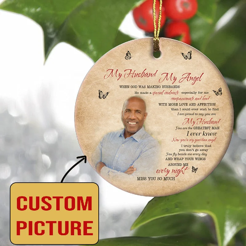 Husband Memorial Ornament - My Angel Husband, Christmas in Heaven, Husband Remembrance Home Decor, Memorial Gift for Loss of Husband| NOM178 Husband Memorial Ornament - My Angel Husband, Christmas in Heaven, Husband Remembrance Home Decor, Memorial Gift for Loss of Husband| NOM178