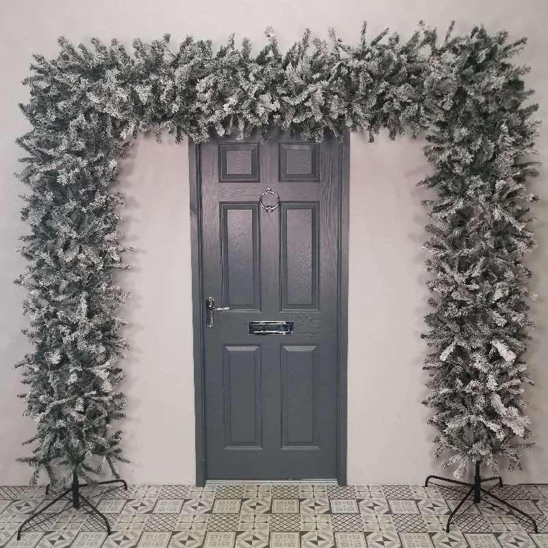 Christmas Holly Jolly Moments Indoor 8ft Flocked Christmas PVC Tree Arch With Snow Tips And Flat Top
