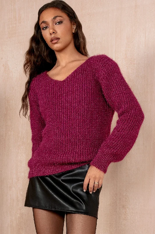 Christmas Warming Cocoa Sips Izzy Plum Fluffy Knit Jumper